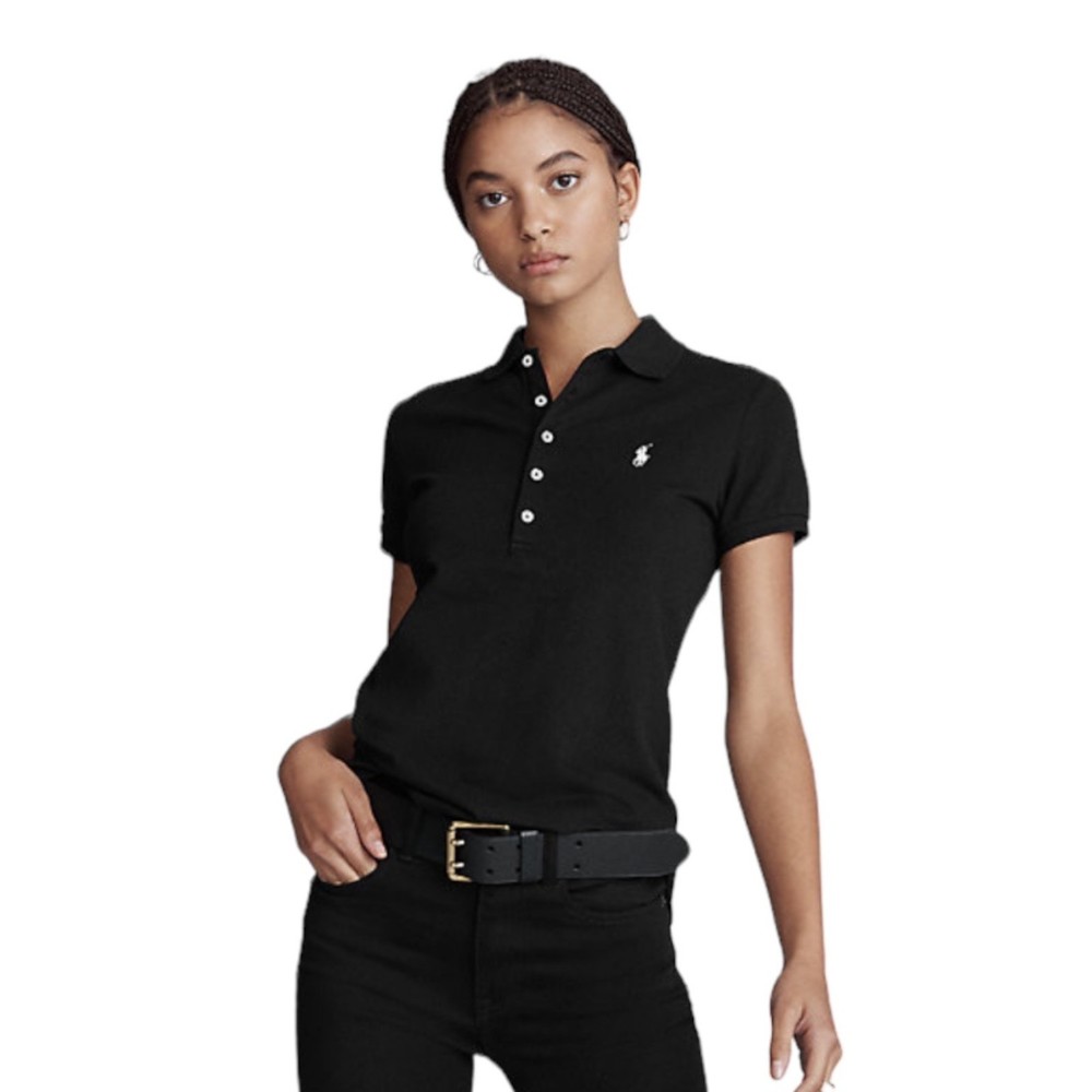 Ralph Lauren Sport Slim Fit Black Button Front Polo Shirt Women's Size Small